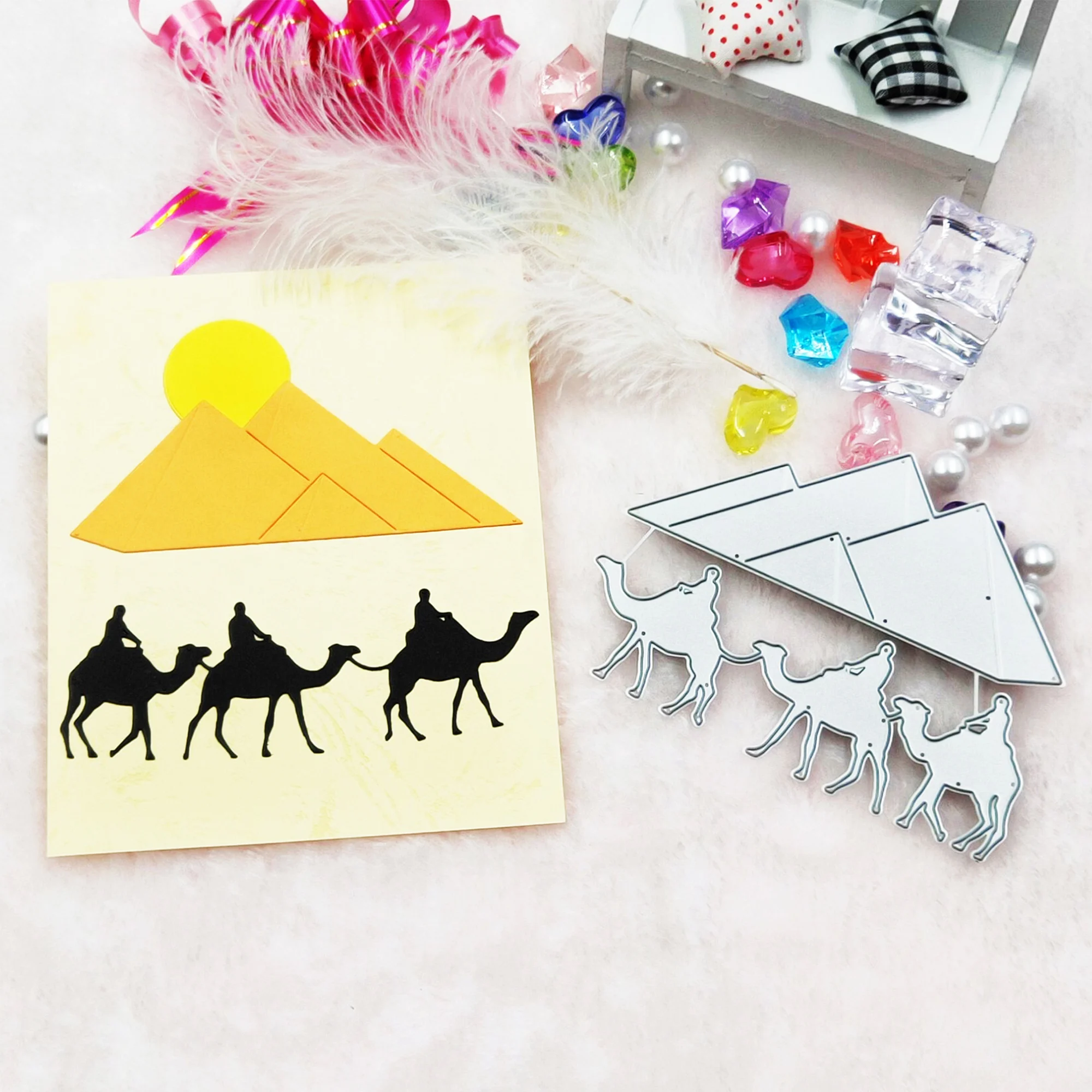 

Egypt Pyramid Camel Metal Cutting Dies Scrapbooking For Card Making DIY Embossing Cuts Building Craft Die Silk Road