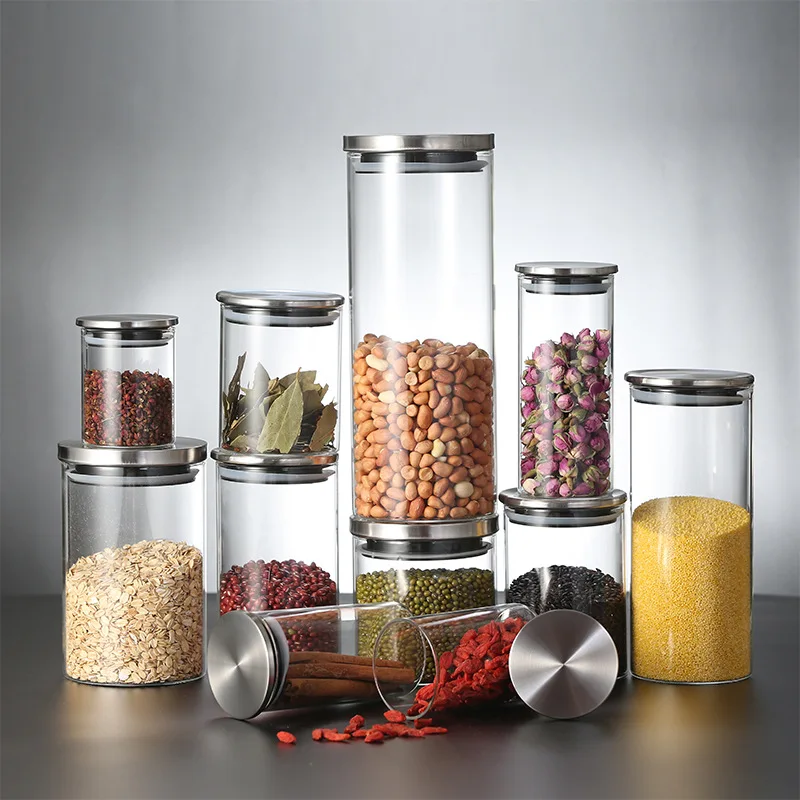 Glass Jars with Stainless Steel Cover, Container for Cereals, Spice Jars, Storage Tank, Food Contain, Coffee Bean 2