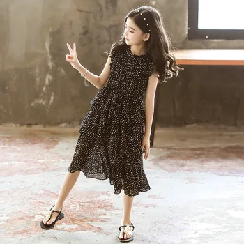 

Teenager Ruffles Dress 2020 Summer Girl Clothing/dress Princess Teen Party Dresses Sleeveless Dot Chiffon Kids Dresses For Girls