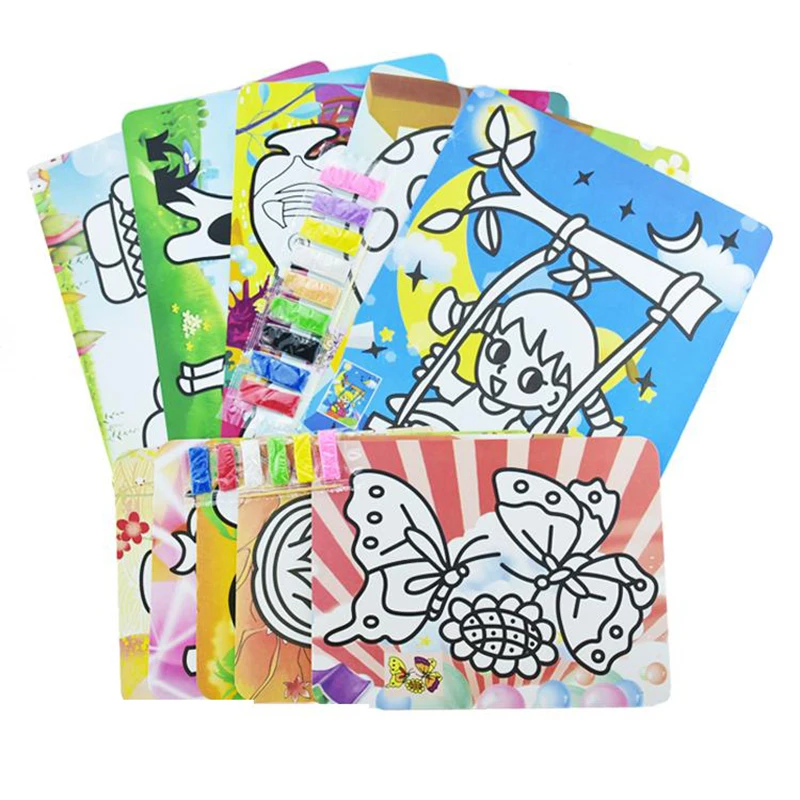 24pcs sand art paper with 6 colors bag sand for children drawing toys