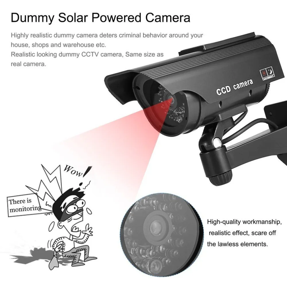  Dummy Solar CCTV Camera High Simulation Fake Camera Led Red Light Flashing Outdoor Home Security Su - 4.00013E+12