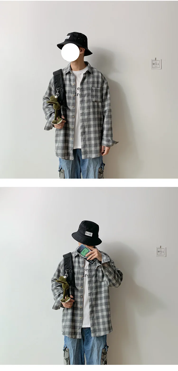 Новая хлопковая одежда в Корейском стиле модная уличная одежда весна лето осень приталенные клетчатые мужские рубашки с длинным рукавом