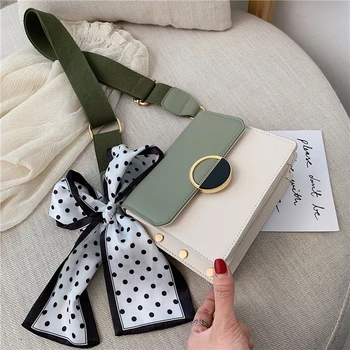 

Bow Contrast Color Leather Crossbody Bag For Women 2019 Fashion Quality PU Leather Women's Handbag Lock Shoulder Messenger Bag