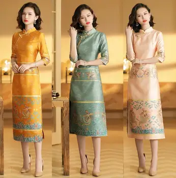 

Unique Modern New Audi Aodai Cheongsam Young Chinese Female Vietnamese Authentic Show Modified Long-style 3 colors fashional