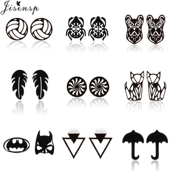 

Small Stainless Steel Earrings for Women Kids Punk Jewelry Hip Hop Black Leaf Triangle Fox Earings Best Gift for Girlfriend
