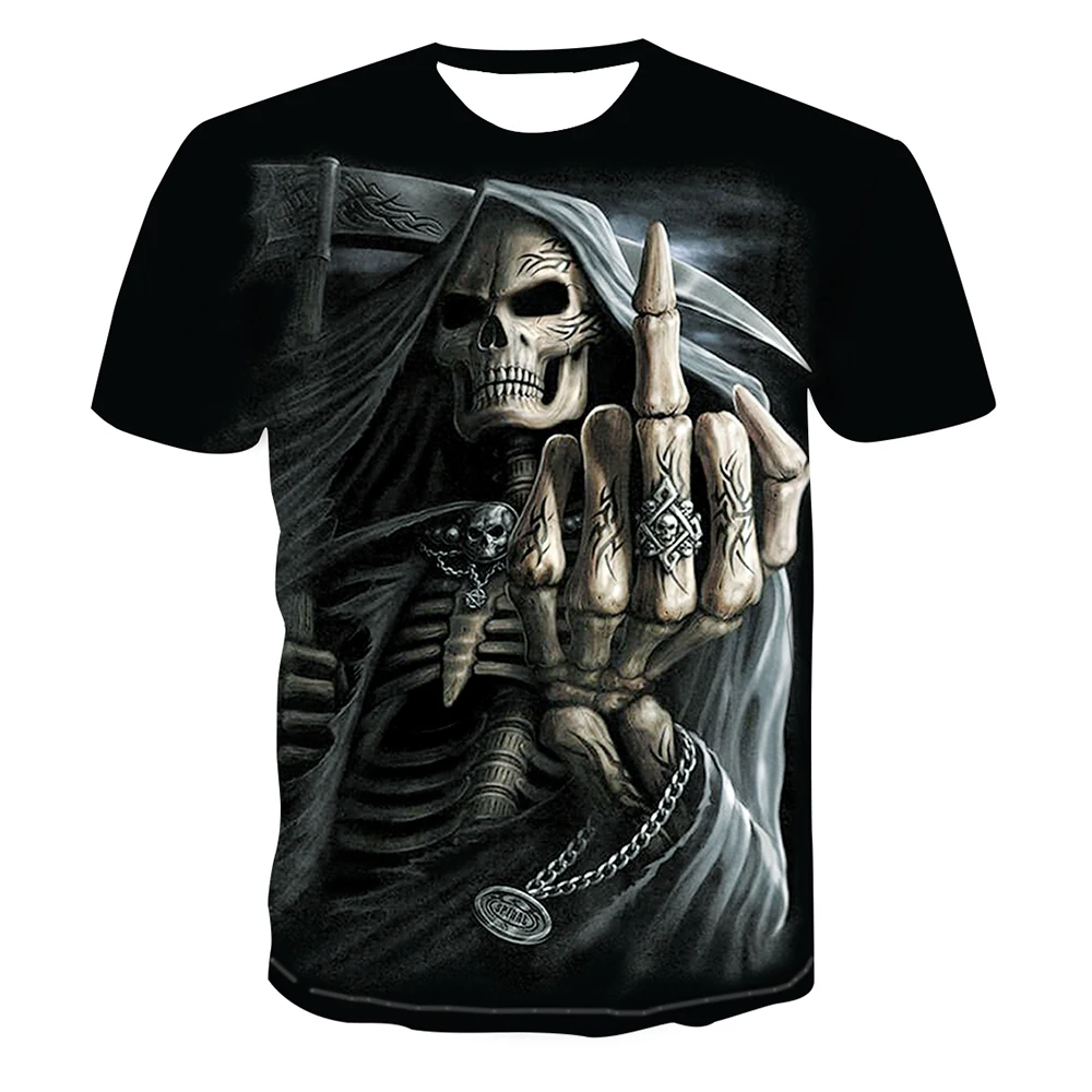 

New Brand Mens Skull tshirts Punk Style Finger Skull 3D T-shirts Men Tops Hip Hop 3d Print Grim Reaper Punisher Tee shirt Top