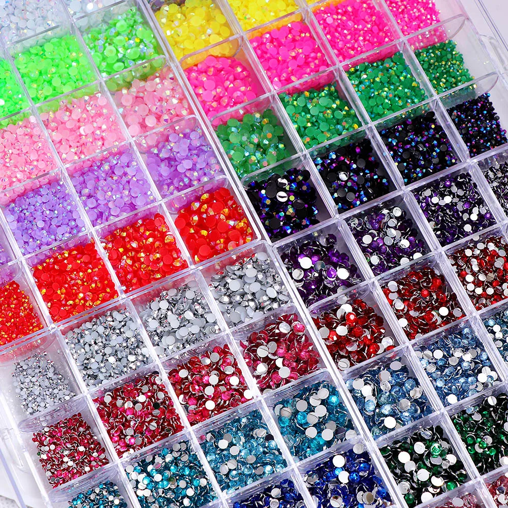 16500pcs/set Crystals Nail Rhinestones 2-5mm Flatback Colorful Glitter Gems Nail Charms Accessories DIY 3D Nail Art Decorations