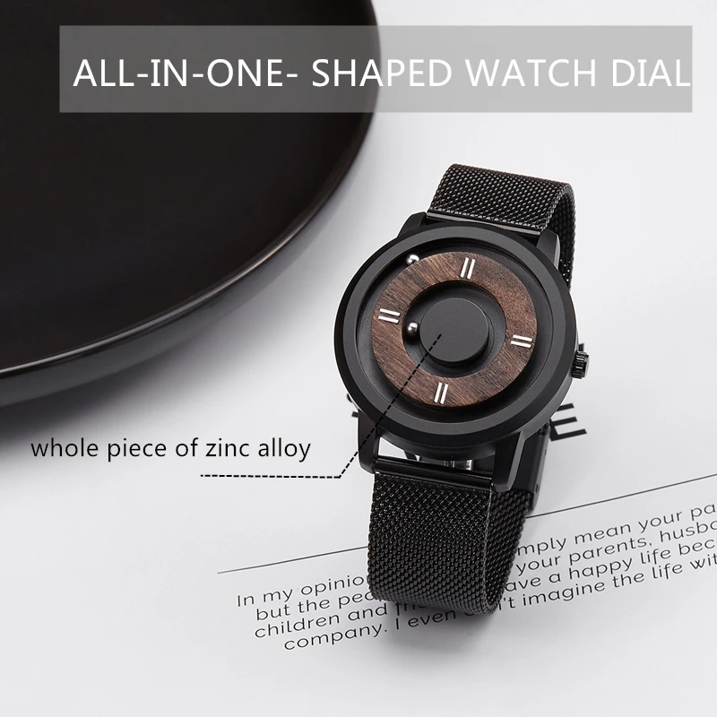 

Wood Dial Watches Men Wooden Clock Creative Concept Stylish Mens Fashion Quartz Watch Magnetic Ball Band Strap New Wristwatches