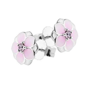 

Magnolia Bloom Pale Cerise Enamel & Pink CZ Earrings Stud Elegant Jewelry Making 925 Original Silver Fashion Earring Studs