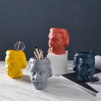 

Einstein Head Decorative Resin Vase Nordic Cute Flower Arrangement Statue Portrait Flower Pot Pen Holder Storage home decoration