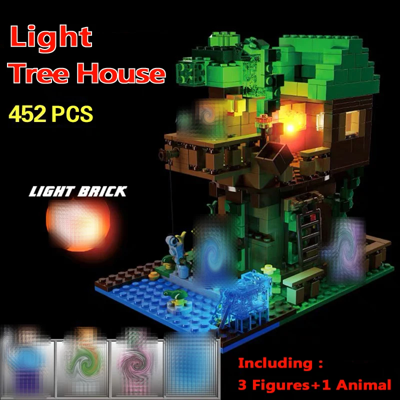 

Tree House Action Figures Animal MY Village Cave Dragon Light Worlds Model Building Blocks DIY Toys Compatible Minecrafted 21125