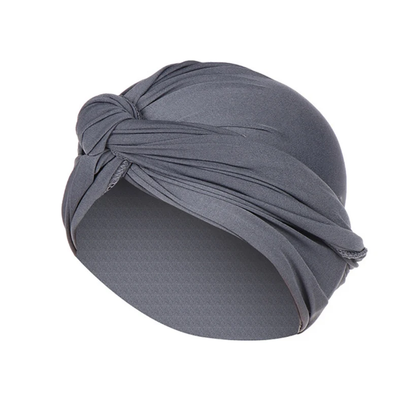 Женский Эластичный Тюрбан, жемчужный мусульманский хиджаб, раковая шапка, головной убор, шарф, стрейч, шапочка, индийская химия, шапка для выпадения волос - Color: grey