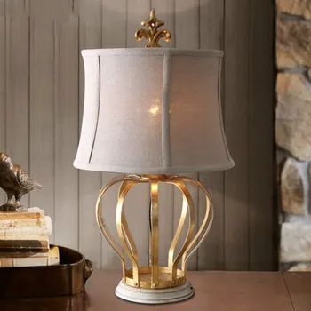 

American country table lamp warm wedding room bedroom bedside lamp retro gold foil old simple study crown table lamp LB031802