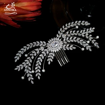 

ASNORA New Fashion Bride CZ Hair Comb Bride Pearl Crystal Party Wedding Hair Accessories Ladies High Quality Accessories