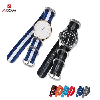 

AOOW 20mm Solid color Nylon Stripes Nato Woven Fiber watchband Watch Strap Wristwatch fabric Silver Buckle Belt High Quality