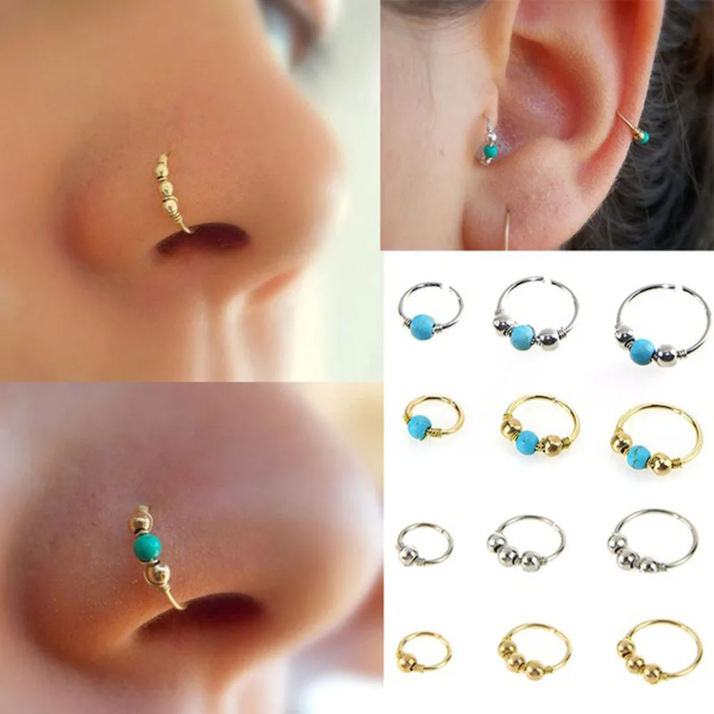 

Retro Ethnic Drop Earrings With Stone Stainless Steel Nose Ring Nostril Hoop Nose Earring Piercing Indian African Jewelry Blue