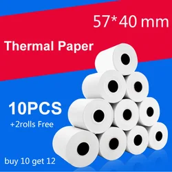 Thermal paper 57x 40mm 10+2rolls Cash register 58mm POS printer 10m long mobile bluetooth for Paperang & Peripage Mini Printer
