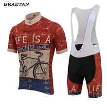 men life is a beautiful ride cycling set cycling wear summer short sleeve cycling clothing 9D gel pad bib pants braetan