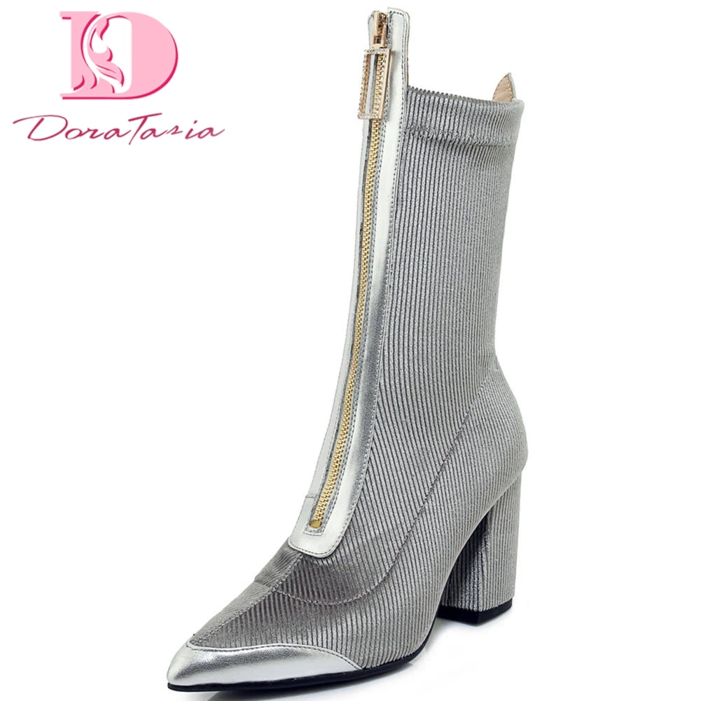 

Doratasia 2020 elegant brand design leather ankle Boots Woman Shoes Women chunky high heels Party Boots female