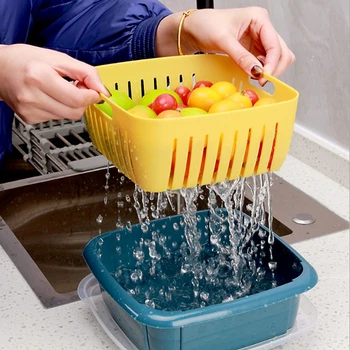 

Double-layer Hollow-out Drain Basket with Trasparent Cover Anti-Skid Triangle Draining Storage Holders Kitchen Storage Baskets