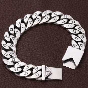 

Pure 925 Sterling Silver Men's Bracelet Wide 16mm Triangle socket Lock High Polish Link Chain Male Biker Silver 1314 Bracelet