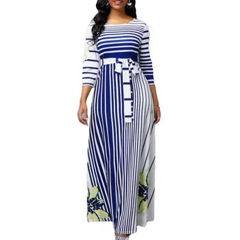 

African Dresses For Women African Clothes Spring Summer Dress 2020 Casual Plus Size Slim Stripe Printing Ball Gown Maxi Dresses