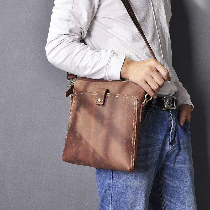 bandolera informal de cuero para hombre, bolsa cruzada de 10 "con almohadilla, 3319|Bolsos bandolera| - AliExpress