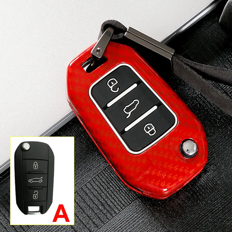 A Carbon Red Цинковый брелок для автомобильных ключей, дистанционный ключ чехол КРЫШКА ДЛЯ peugeot 301 308 308S 408 2008 3008 4008 508 5008Citroen C4 C4L C6 C3-XR аксессуары - Название цвета: A Carbon Red