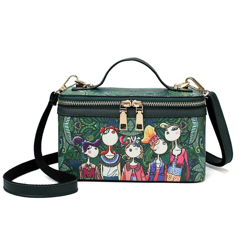 

Fashion 2018 Spring And Summer New Style WOMEN'S Bag Korean-style Fashion Forest Cartoon Printed Spray-print Messenger Bag Squar