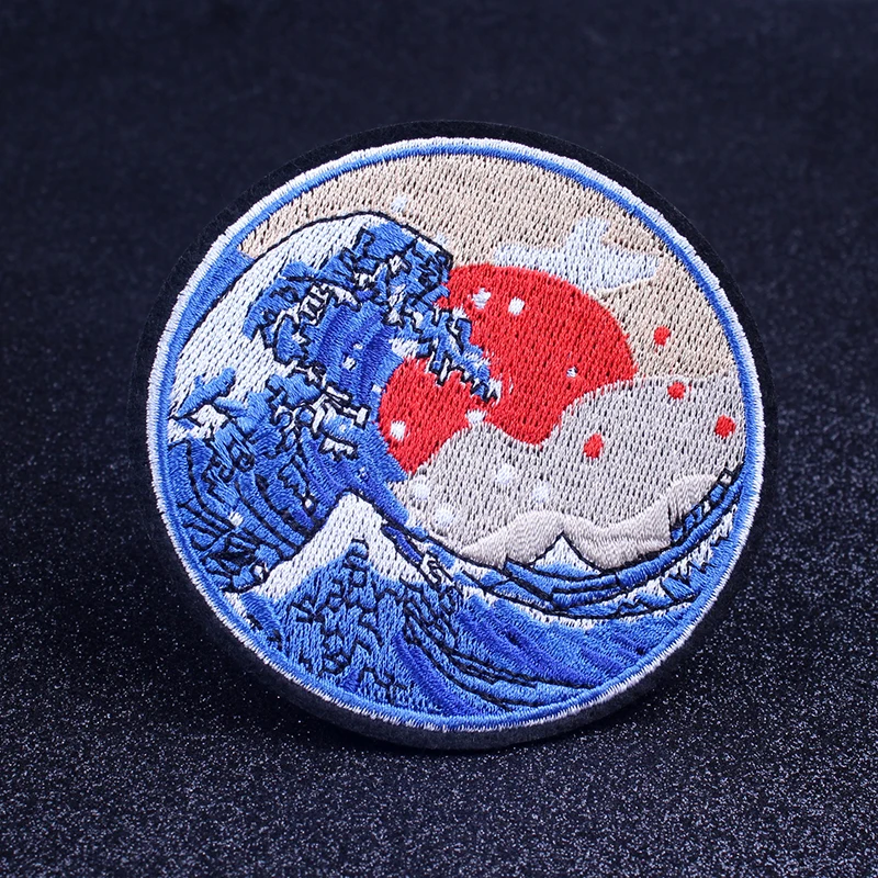 

Outdoor Patch The Great Wave Off Kanagawa Embroidered Patches For Clothing Appliques Iron On Patches Appliques Badges On Clothes