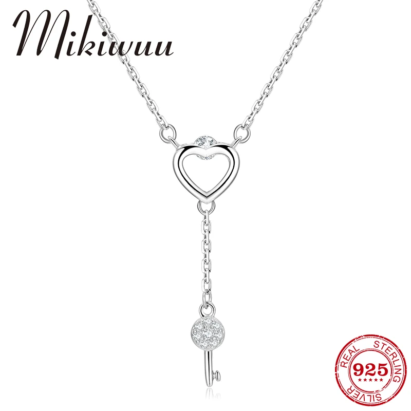 New Genuine 925 Sterling Silver Shiny Zircon Love key pendant Necklace For Women Party/Wedding Necklace Silver 925 Jewelry