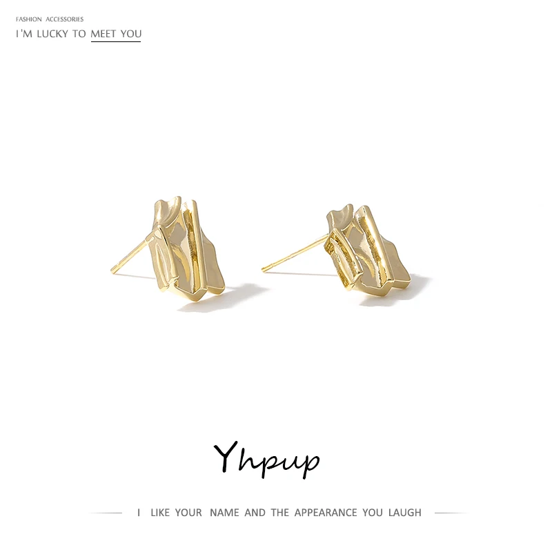 Yhpup серьги-гвоздики, оригинальные необычные геометрические серьги, настоящие золотые серьги, минималистичные ювелирные изделия для женщин, Панк Шарм, новинка