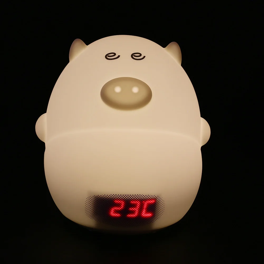 

Lovely Cute Pig LED Night Light Sound Control With Alarm Clock USB White