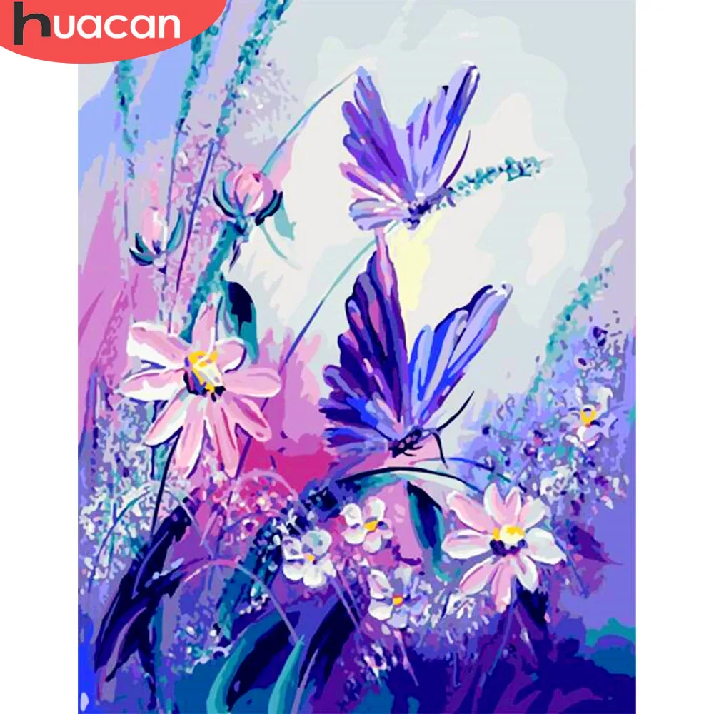 

HUACAN Oil Painting By Numbers Flowers Butterfly HandPainted Coloring Drawing Kits Canvas Pictures DIY Home Decoration Gift