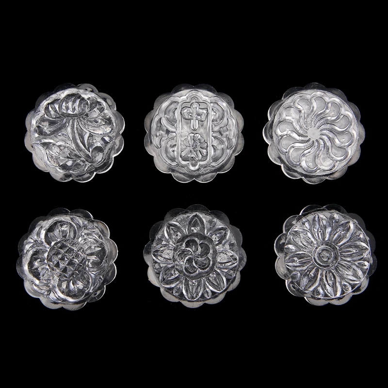 

6 Flower Stamps Moon Cake Mould Transparent Round Mooncake Mold Baking Decor 50g