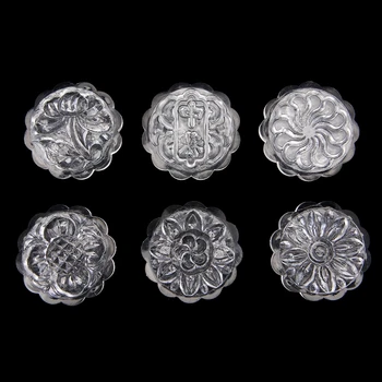 

6 Flower Stamps Moon Cake Mould Transparent Round Mooncake Mold Baking Decor 50g