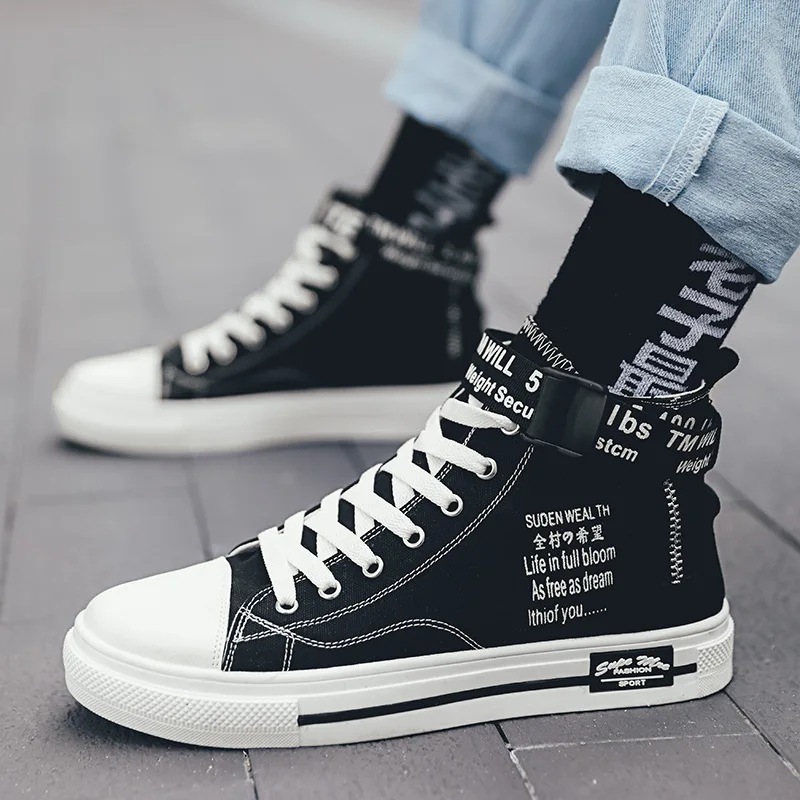 

2019 New Style Canvas Trend Summer Korean-style Men Casual High Shoes Men Versatile Black/white Trendy Shoes Breathable