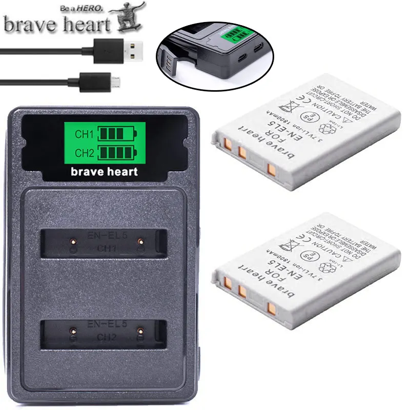 charger and 2battery Батарея EN-EL5 ENEL5 En El5 батарея+ ЖК-TYPE-C двойное зарядное устройство для камеры Nikon Coolpix P80 P90 P100 P500 P510 P520 - Цвет: charger and 2battery