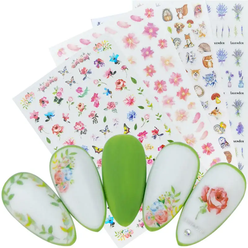 1 Sheet Ultra thin Gummed 3D Nail Art Sticker Lavender Rose Mushroom Cartoon Animal Pattern Slider Decoration Decals | Красота и