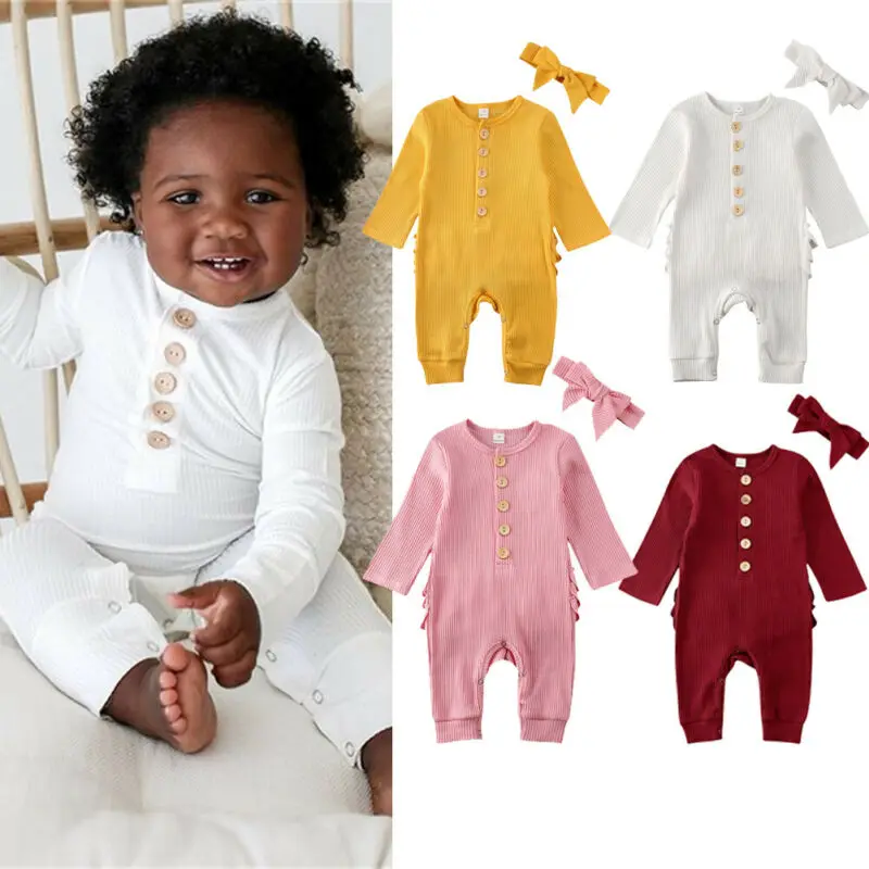 Newborn Baby Boy Girl Rompers Outfit Ribbed Knitted Ruffles Romper Autumn Winter Warm Long Sleeve PP Ruffles Jumpsuit Clothes