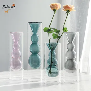 

Nordic popular creative color transparent glass vases flower arrangement hydroponics transparent home desktop decoration