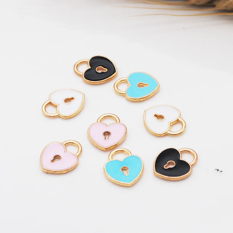

10pcs/lot New Alloy Dangle Charms Enamel Lock of Love Pendant Oil Drop for Metal Earrings Hair Accessories DIY 11*13