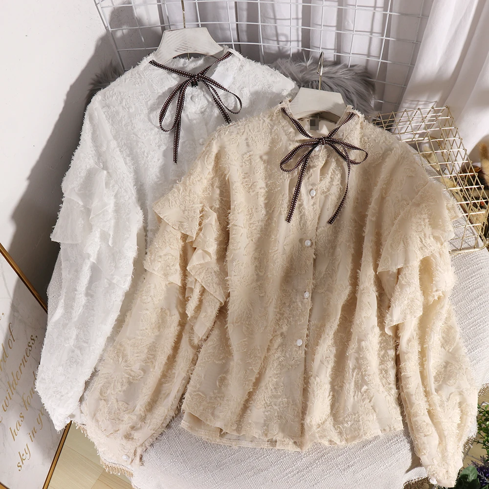 

2020 spring new loose foreign style base sweet fashion super fairy lotus leaf long sleeve chiffon shirt ladies shirt