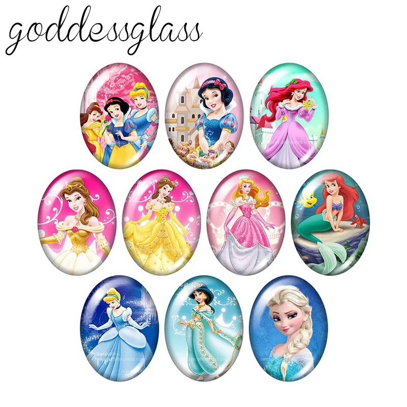Fashion Bracelet Fashion Jewelry Disney Princesses Belle Elsa 10pcs mixed 13x18mm/18x25mm/30x40mm Oval photo glass cabochon flat back bracelets Making findings