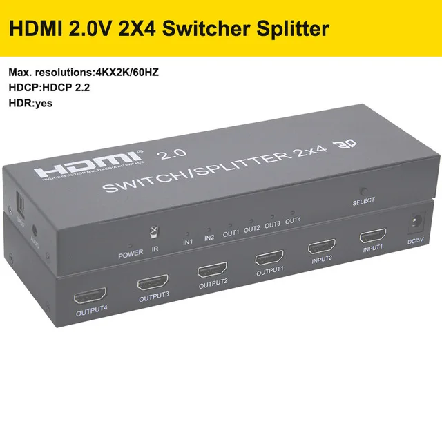 HDMI 2,0 переключатель делителя 2X4 переключатель сплиттер с цифровым аудио HDMI 2 в 4 не HDMI матрица 2X4 HDMI 1.4B 4k X 2K 30hz 3D - Цвет: HDMI 2.0V 2X4