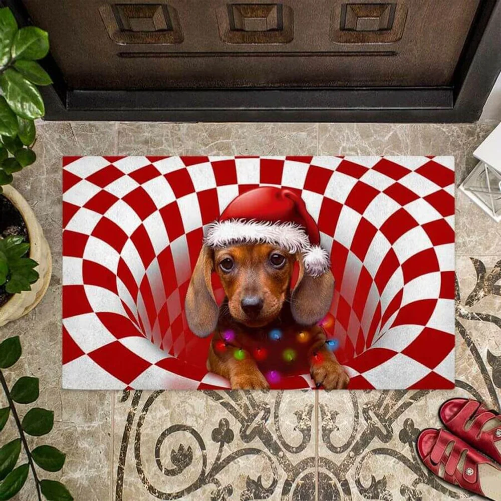 

CLOOCL Merry Christmas Dachshund Doormat Home Decor Welcome Mats for Front Door Non-slip Absorbent Doormat Bathroom Carpet