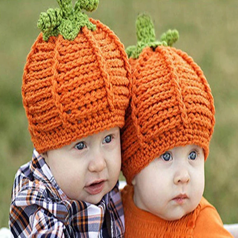 Cute Baby Boys Girls Winter Spring Autumn Hat Newborn Baby Cute Pumpkin Cap Knit Hat Halloween Costume Photography Prop