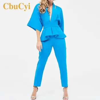 

Women Summer Jumpsuits High Waist Half Sleeve Sexy V-neck Overalls Womens Jumpsuit Elegant Lady Bodycon Rompers Ruffles Bodysuit