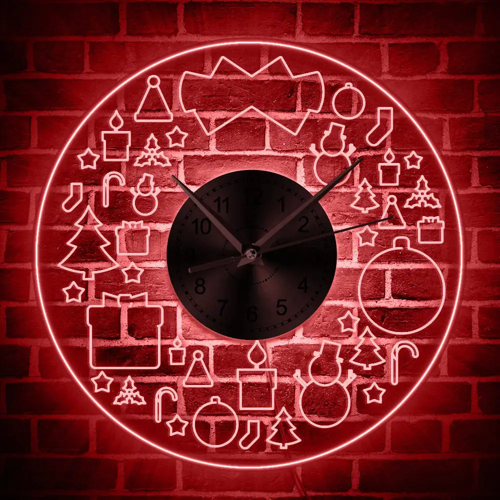 

CHRISTMAS Pattern Color Changing Luminous Wall Clock Season's Greetings Atmosphere Lamp Christmas Tree Gift Box Wall Decor Watch