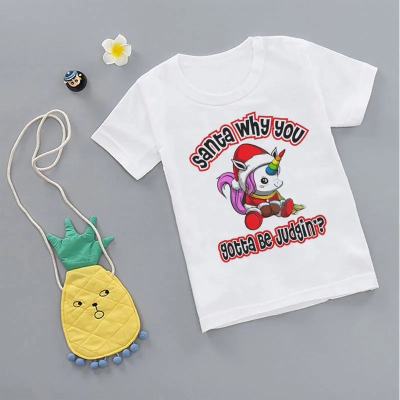 Забавная Рождественская рубашка с рисунком акулы, единорога, милые модные футболки для мальчиков, футболки для отдыха для девочек, Harajuku, с круглым вырезом - Цвет: 2748